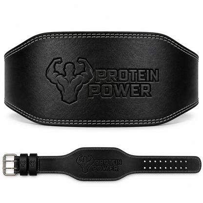 PROTEIN POWER® Leather Weightlifting Belt with Double Prong Buckle