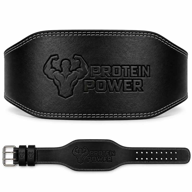 PROTEIN POWER® Leather Weightlifting Belt with Double Prong Buckle
