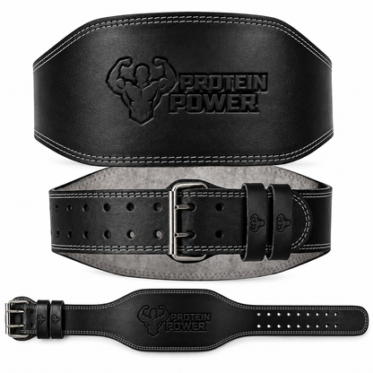 PROTEIN POWER® Leather Weightlifting Belt with Double Prong Buckle